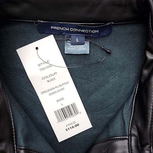 NWT French Connection Women's Crolenda Button Up Black Faux Leather Top Sz L - Picture 8 of 12